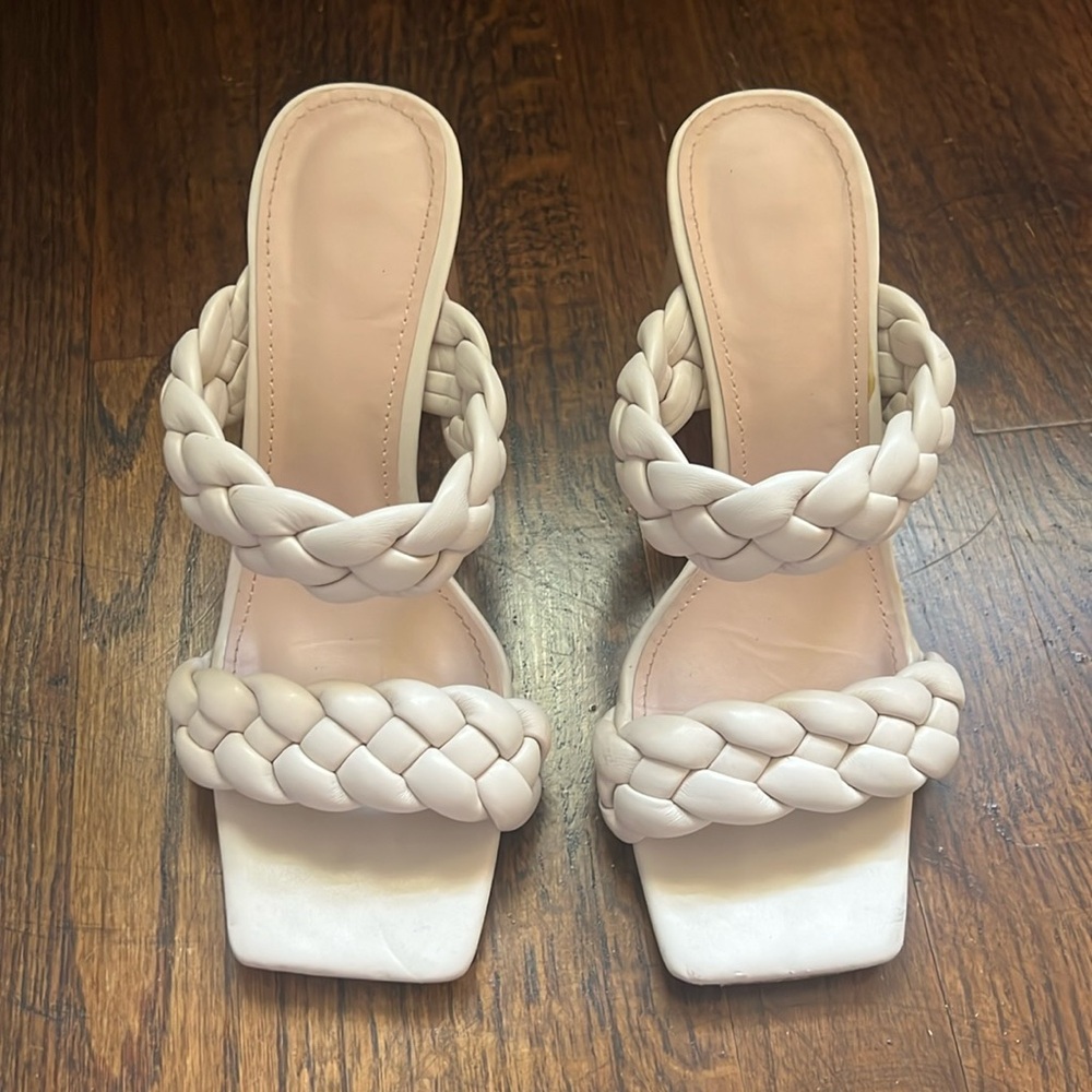 Nude braided heels